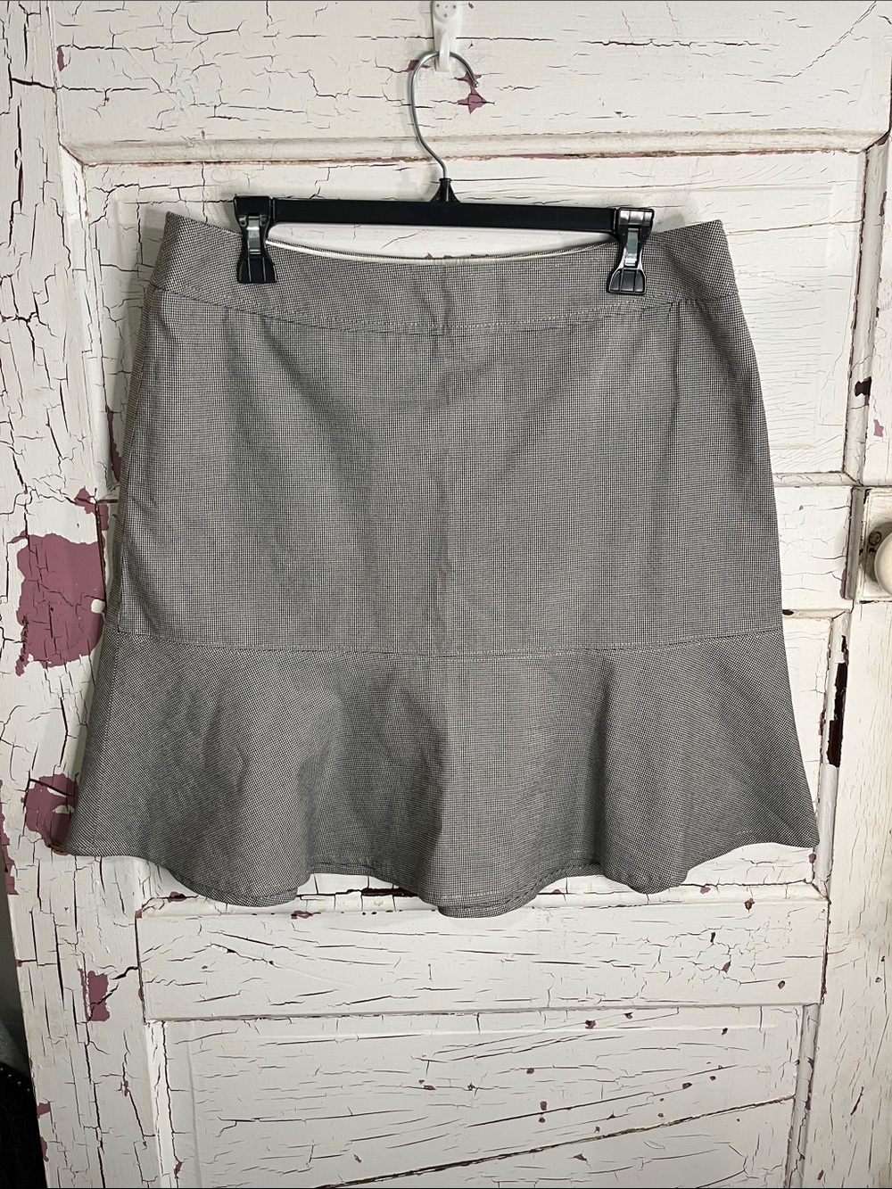 GAP Stretch Gray Gingham Print Flounce Hem Skirt Sz 10 Cotton Spandex Blend